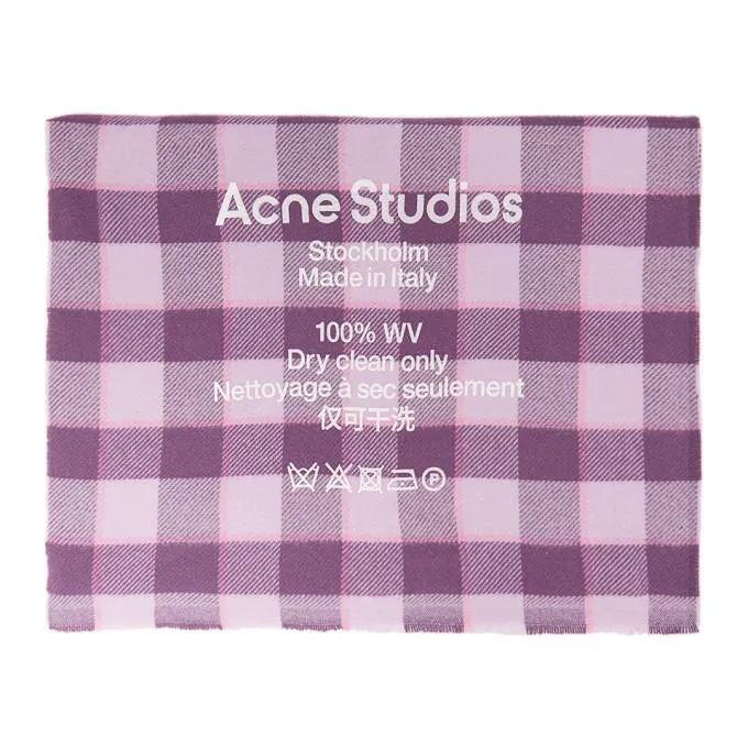 Acne Studios Pink and Purple Check Logo Scarf