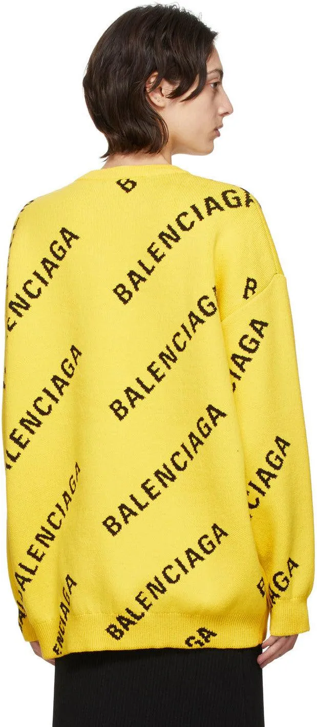 Balenciaga Yellow Allover Logo Sweater