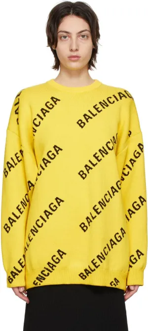 Balenciaga Yellow Allover Logo Sweater