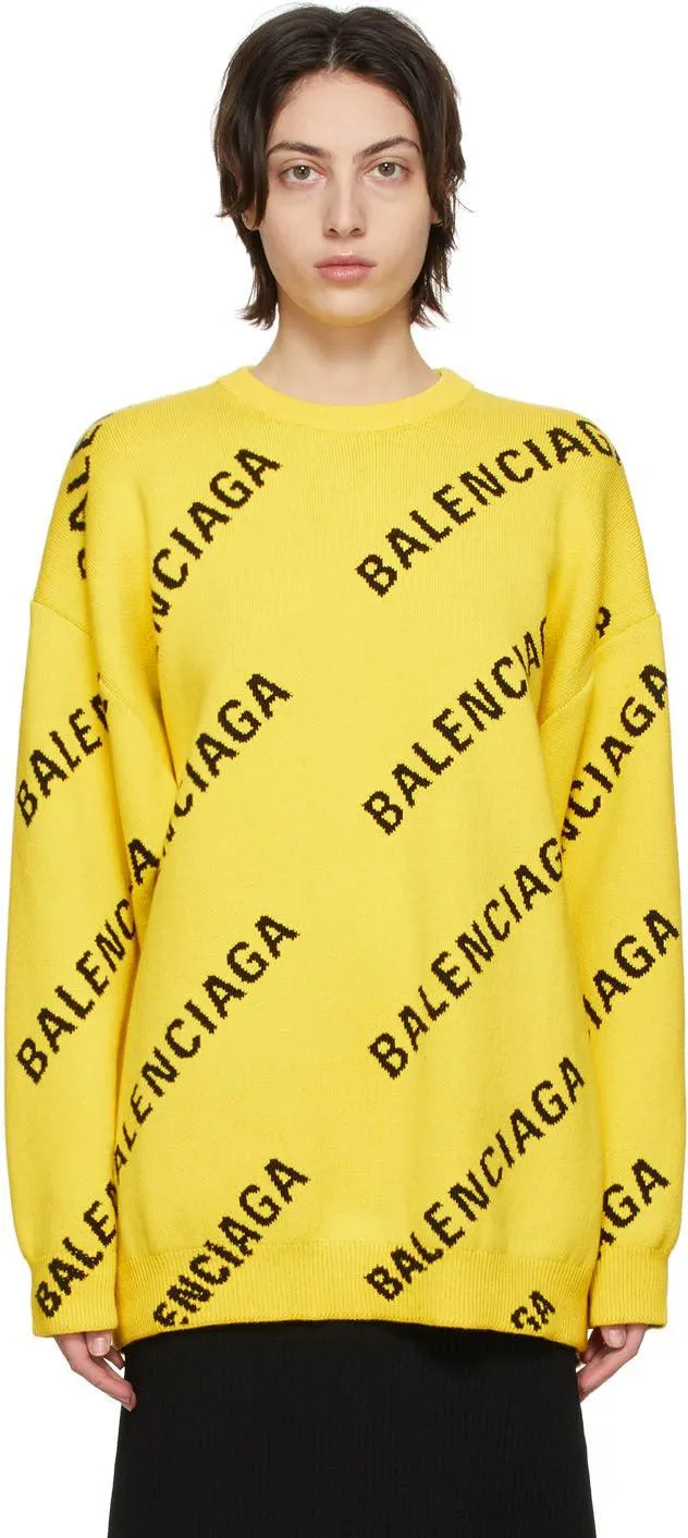 Balenciaga Yellow Allover Logo Sweater