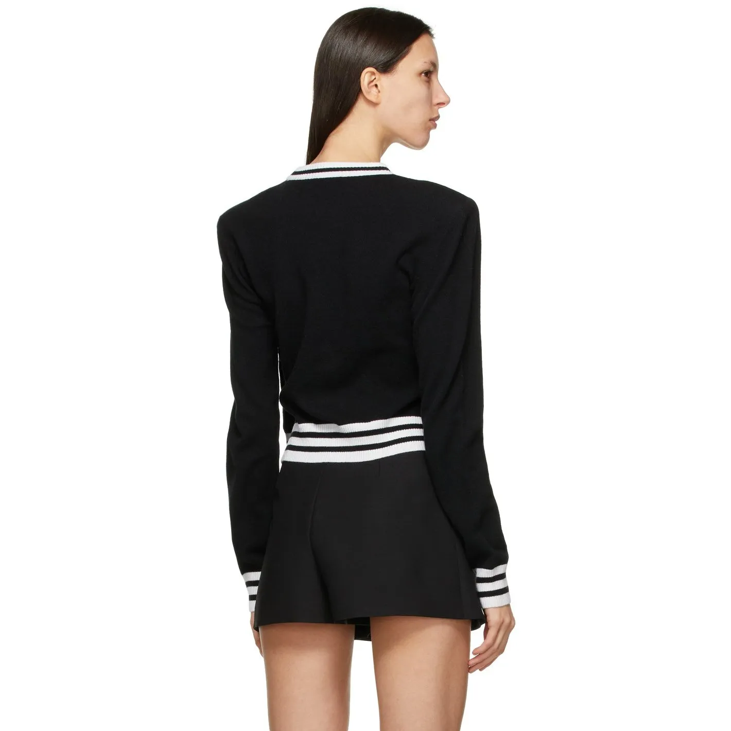 Balmain Black Wool Cropped Logo Sweater