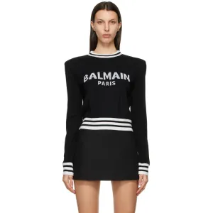 Balmain Black Wool Cropped Logo Sweater