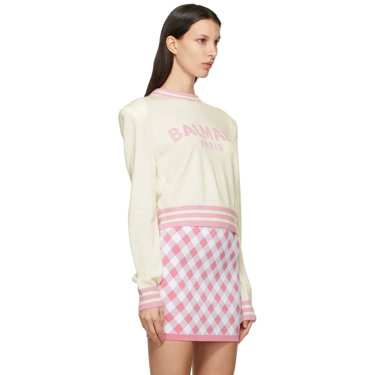 Balmain White Wool Cropped Sweater