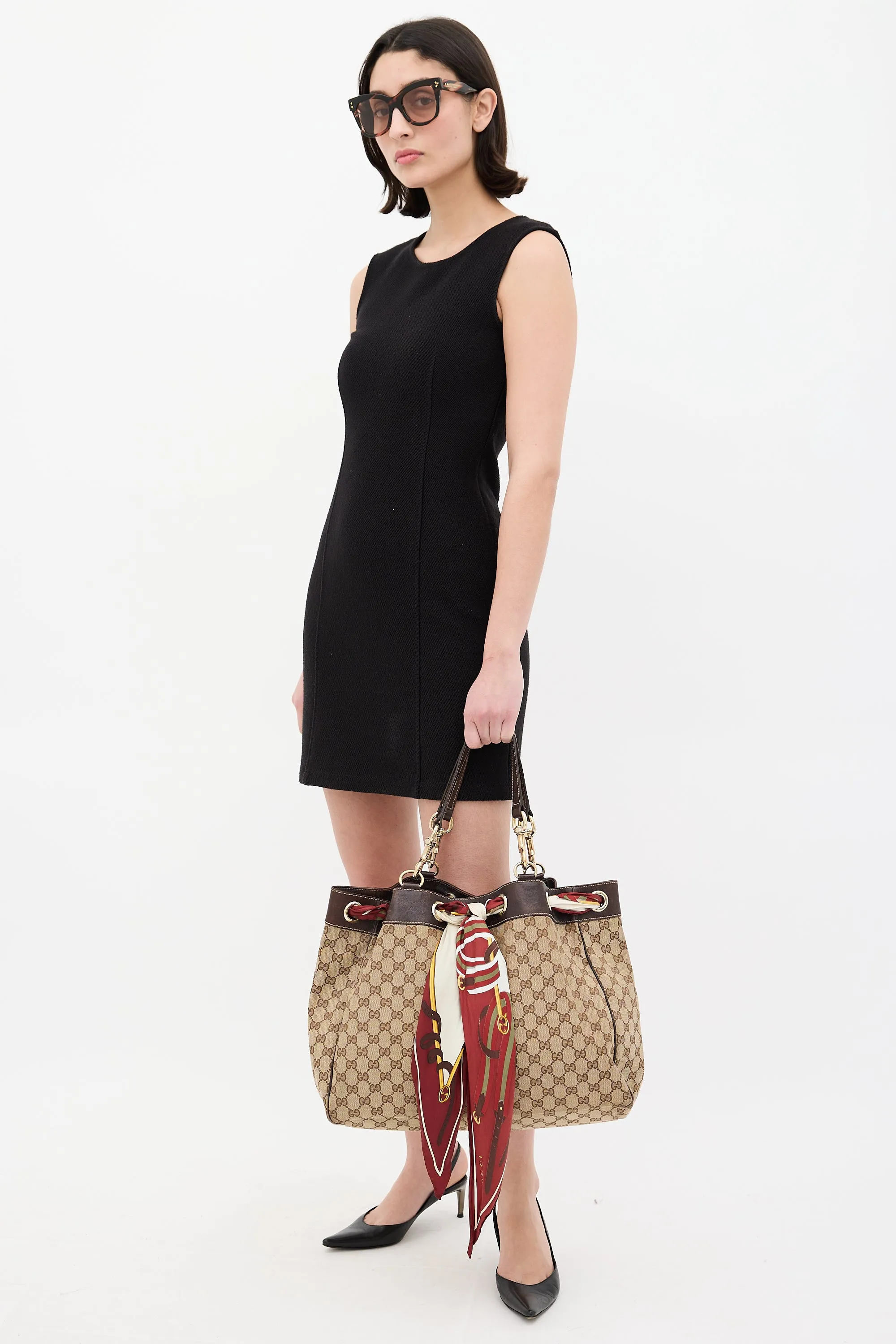 Beige & Multi GG Canvas Positano Scarf Tote