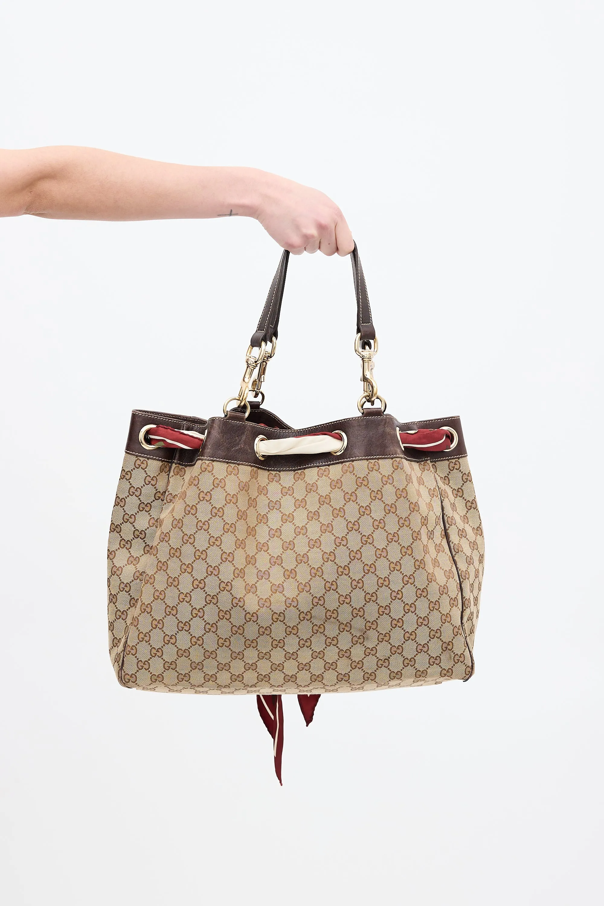 Beige & Multi GG Canvas Positano Scarf Tote