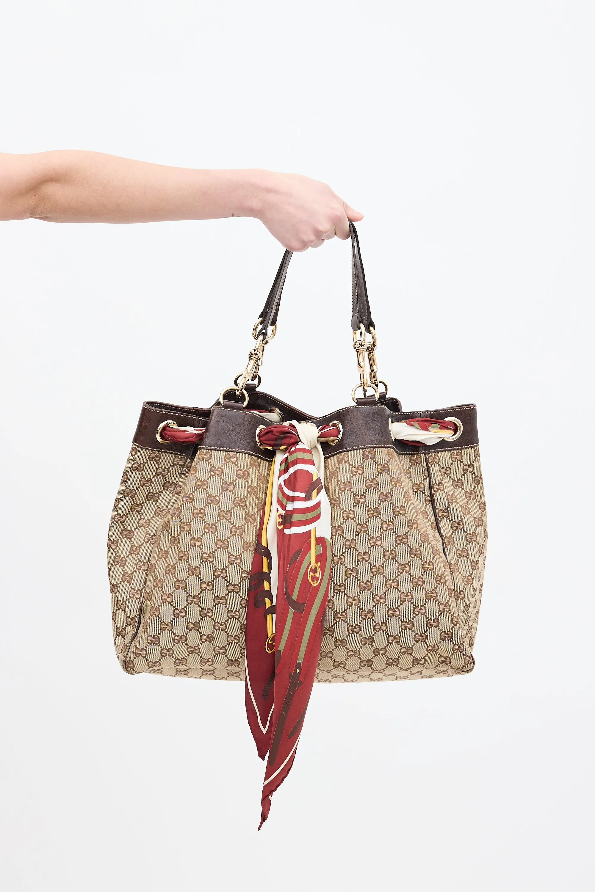 Beige & Multi GG Canvas Positano Scarf Tote