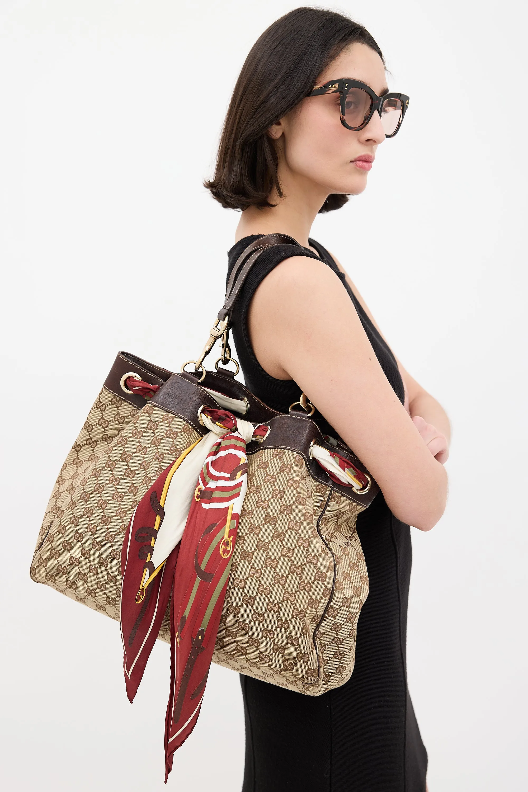 Beige & Multi GG Canvas Positano Scarf Tote
