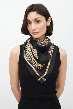 Black & Multi GG Link Printed Silk Scarf