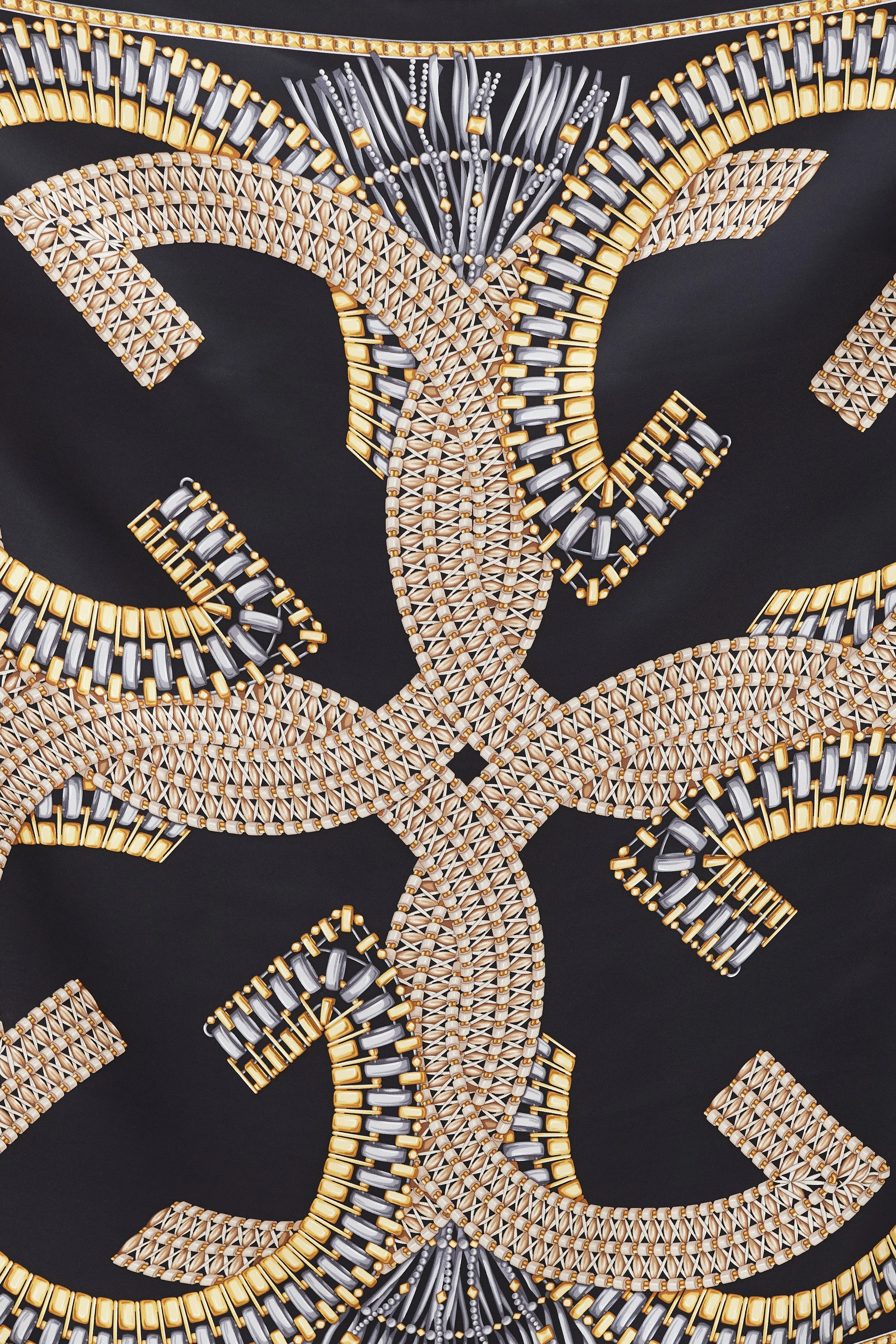 Black & Multi GG Link Printed Silk Scarf