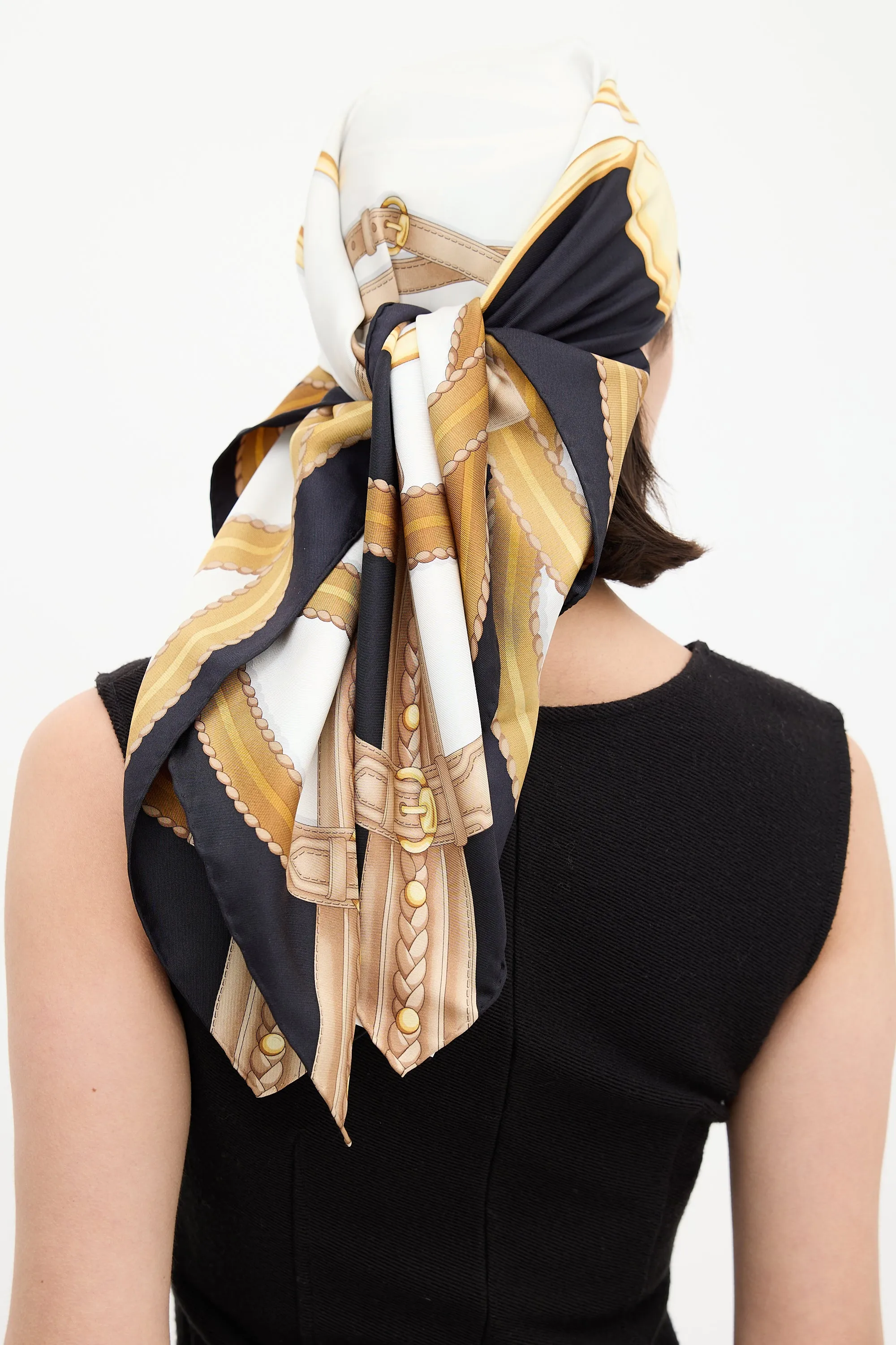 Black & Multi Silk Hardware Printed Scarf