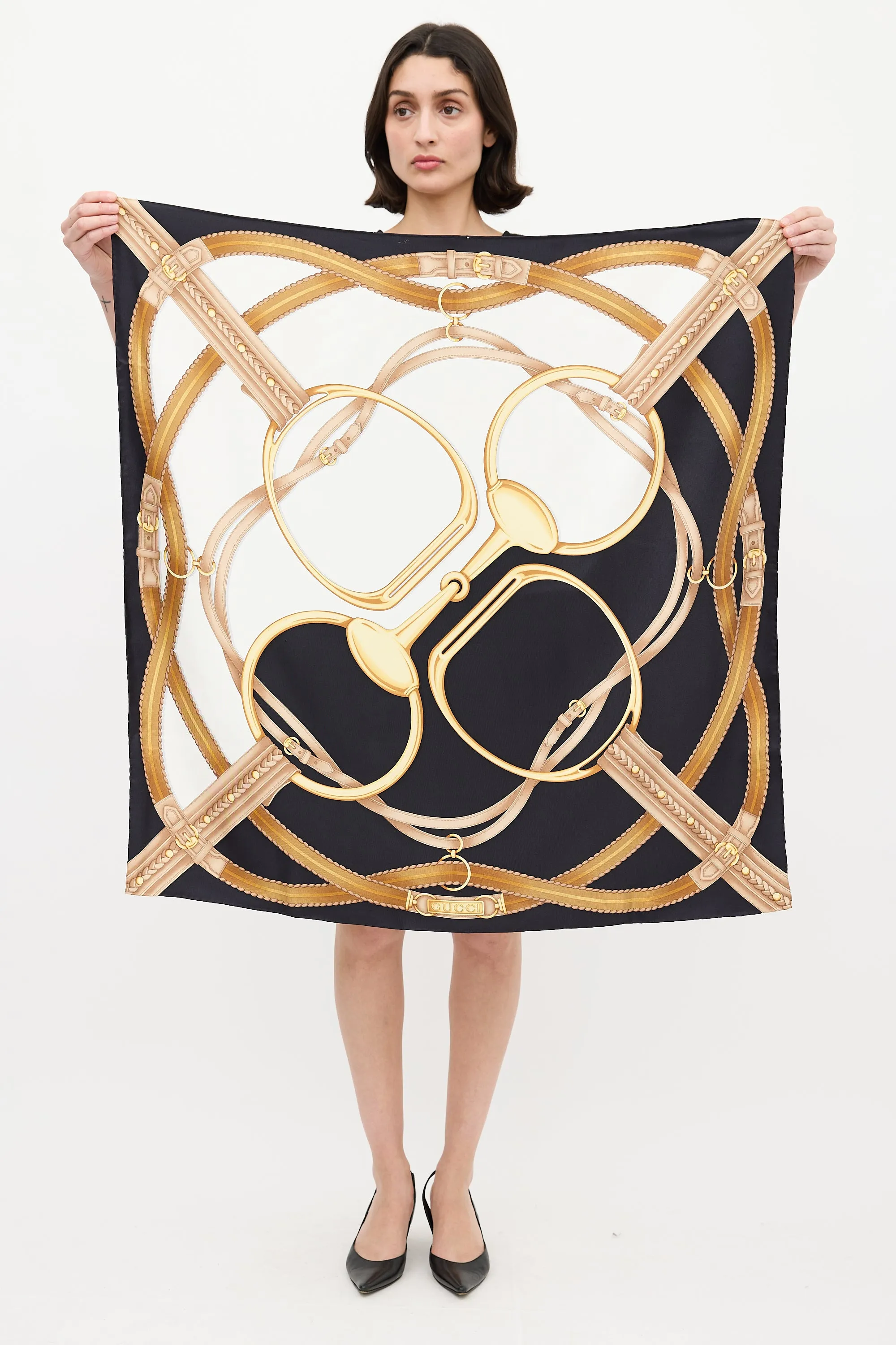 Black & Multi Silk Hardware Printed Scarf