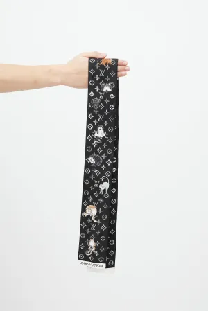 Black & Multicolour Monogram Printed Neck Scarf