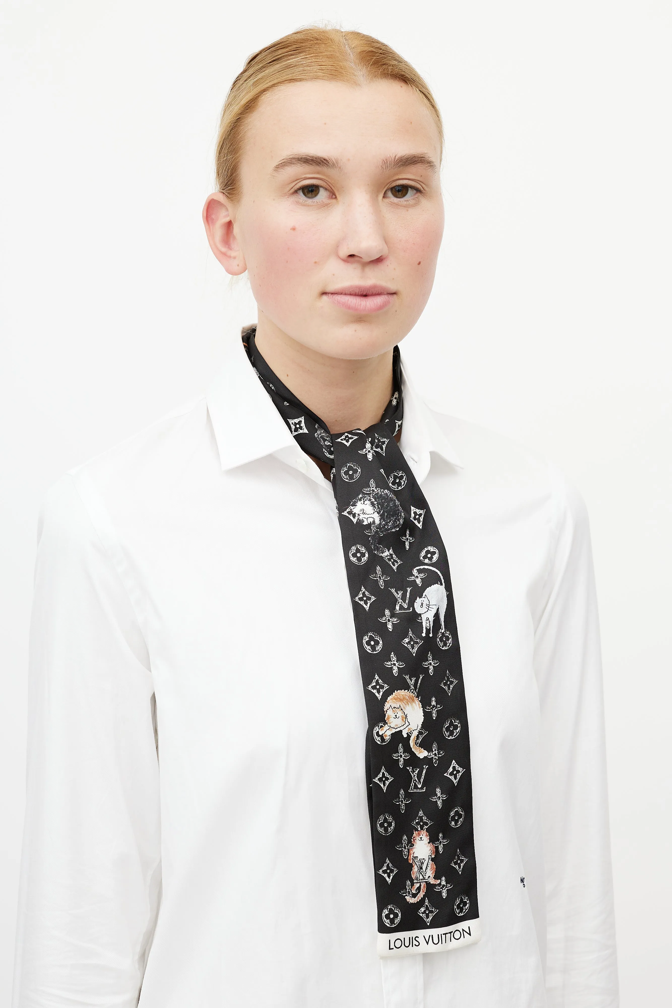 Black & Multicolour Monogram Printed Neck Scarf