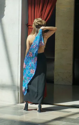 Blossoming Elegance: Echo's Colorful Floral Wool Vintage Scarf from Japan