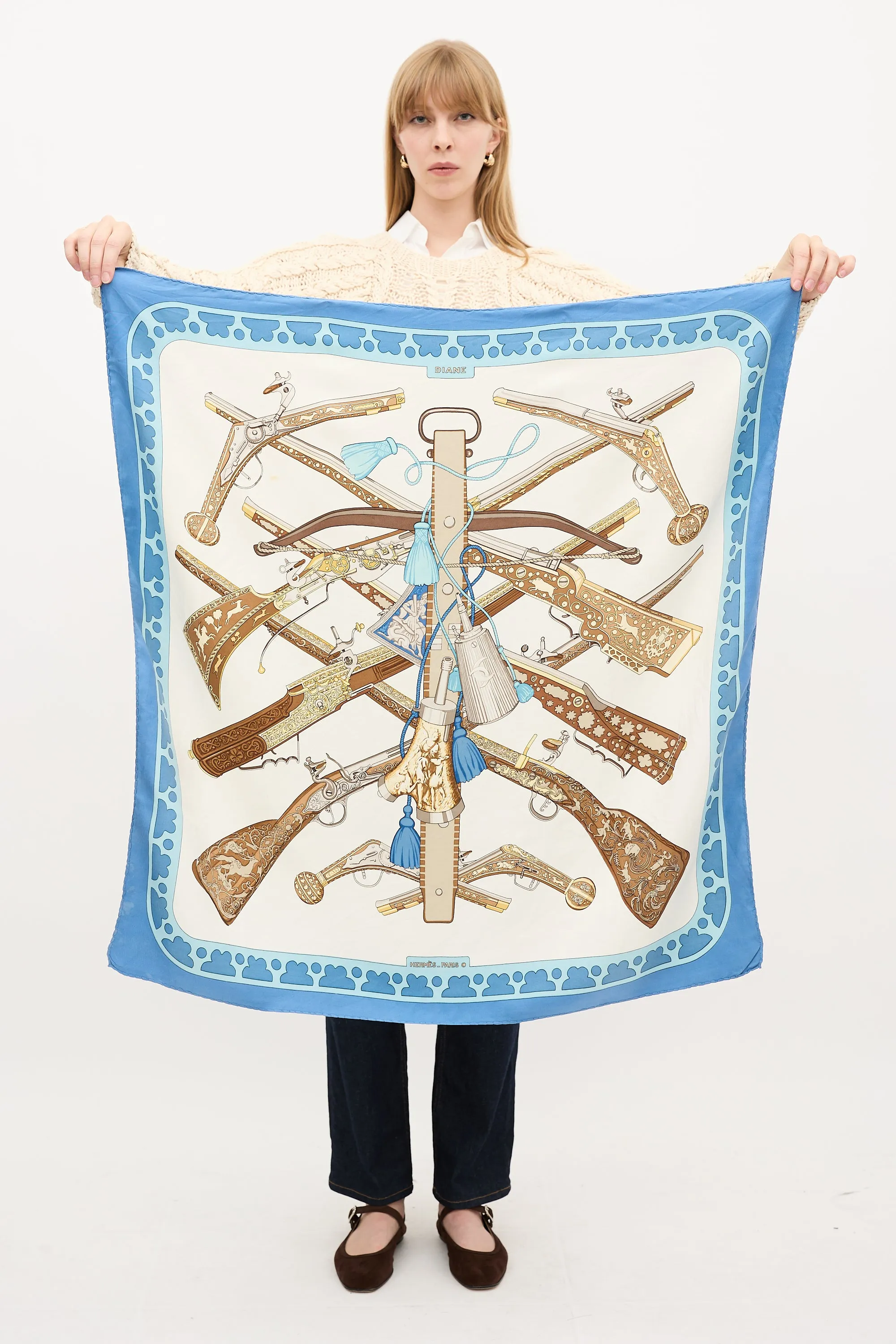 Blue & Multi Silk Carré 90 Diane Scarf