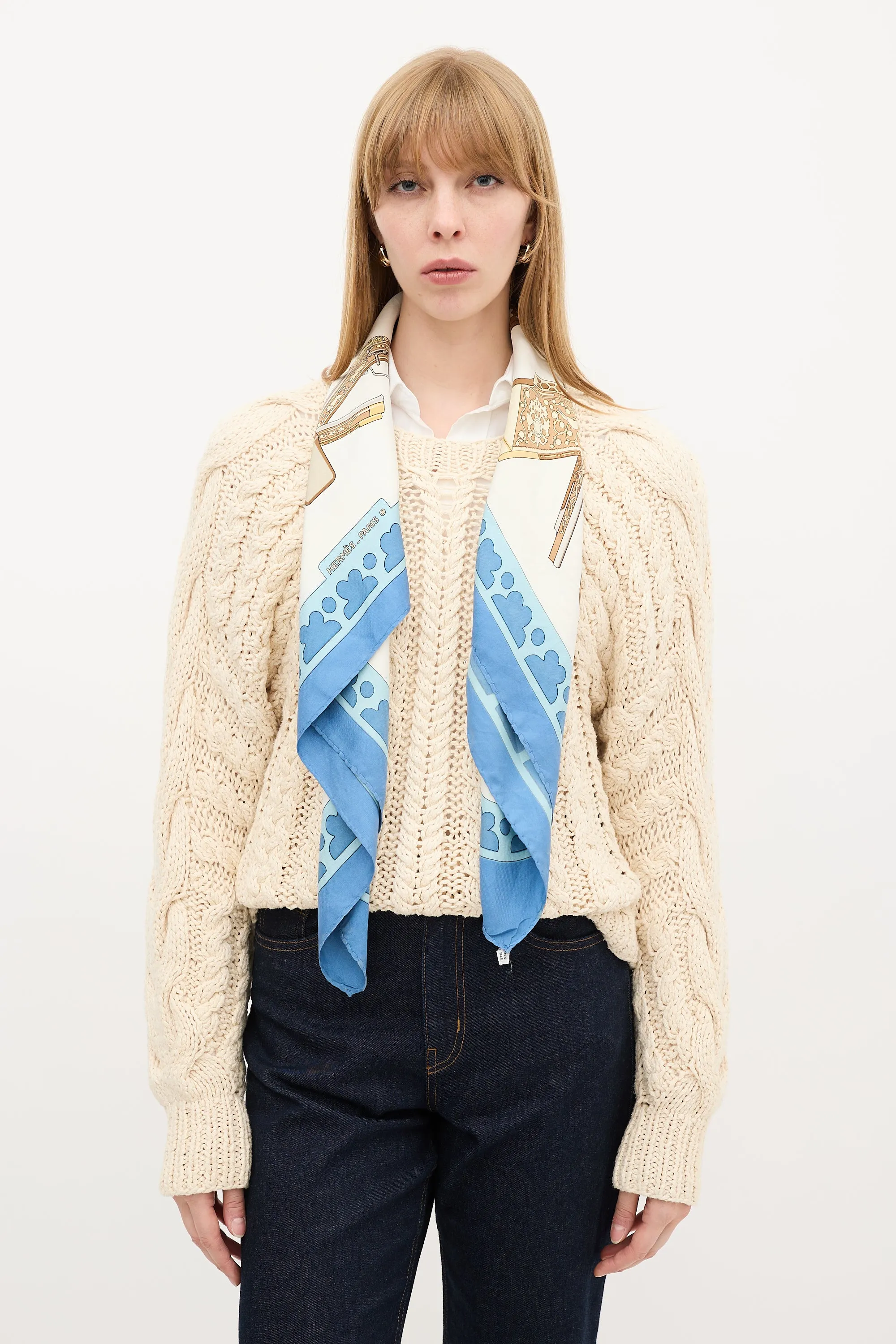 Blue & Multi Silk Carré 90 Diane Scarf