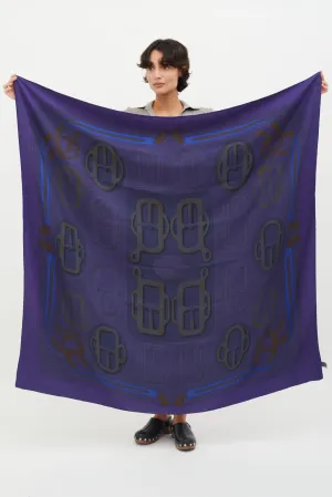 Blue Dip Dye Bouclerie d'Attelage Printed Shawl