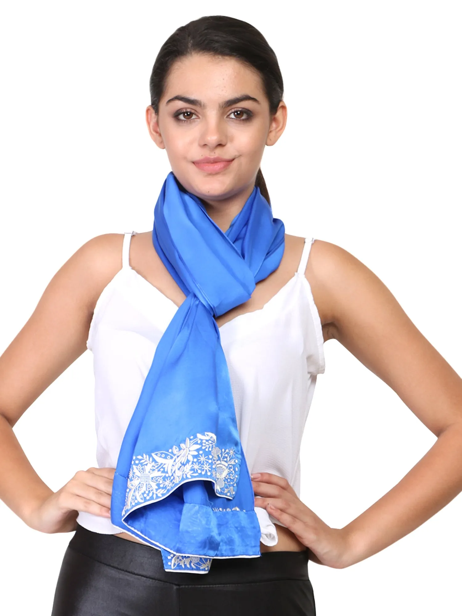 Blue White Garden Parsi Border Stole