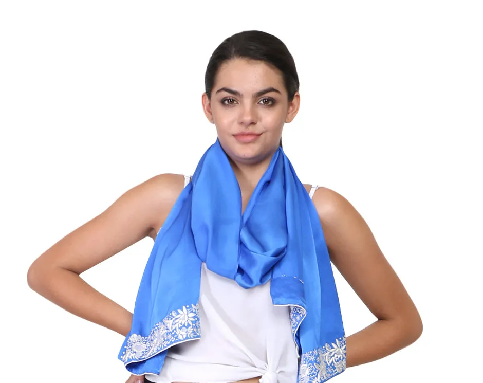 Blue White Garden Parsi Border Stole