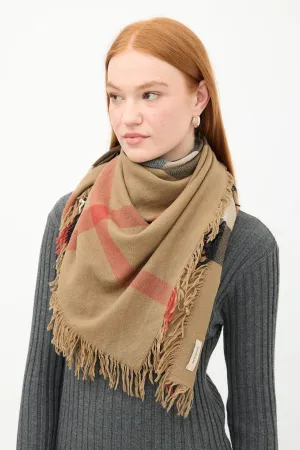 Brown & Multi Wool Nova Check Square Scarf