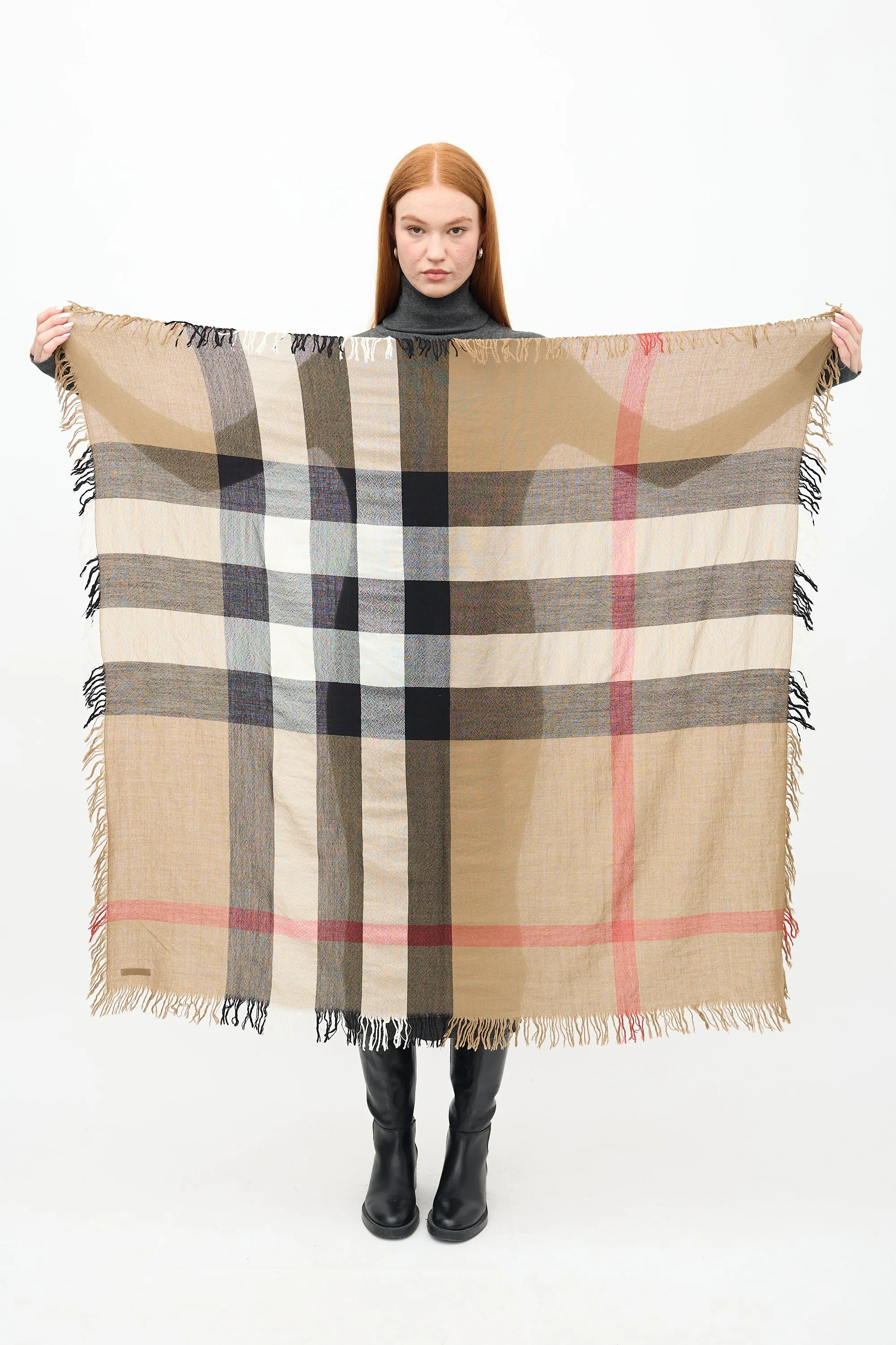 Brown & Multi Wool Nova Check Square Scarf