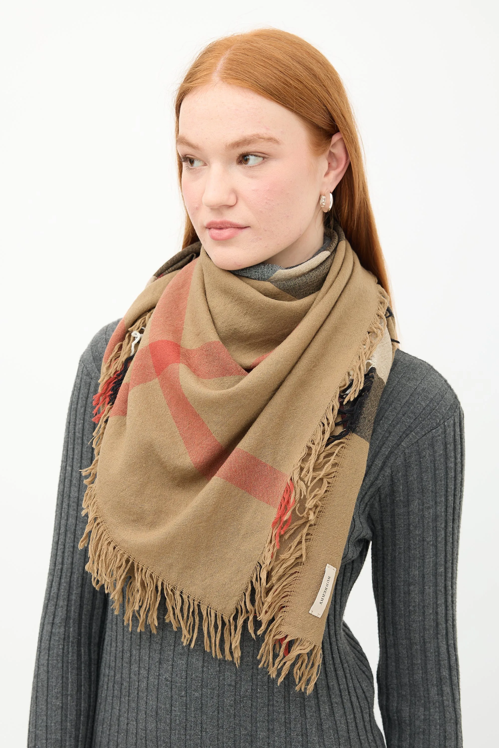Brown & Multi Wool Nova Check Square Scarf