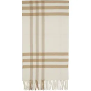 Burberry Off-White Cashmere Classic Check Scarf