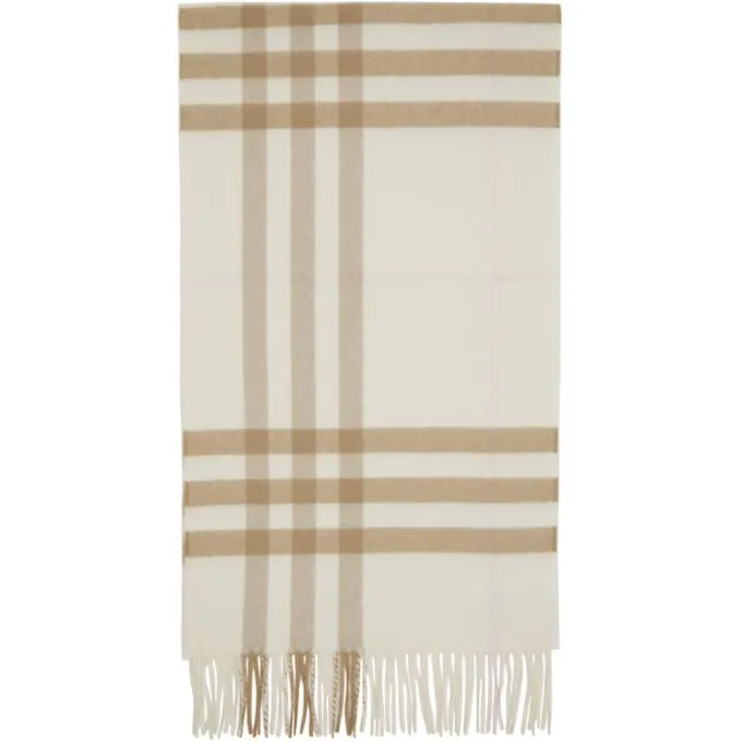 Burberry Off-White Cashmere Classic Check Scarf