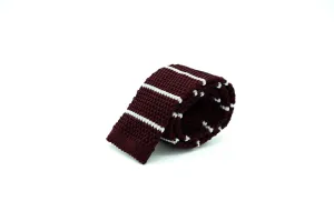 Burgundy Knit Tie with White Stripes