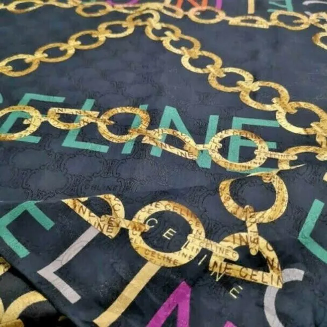 Celine Colorful Equestrian Logo Print Silk Scarf