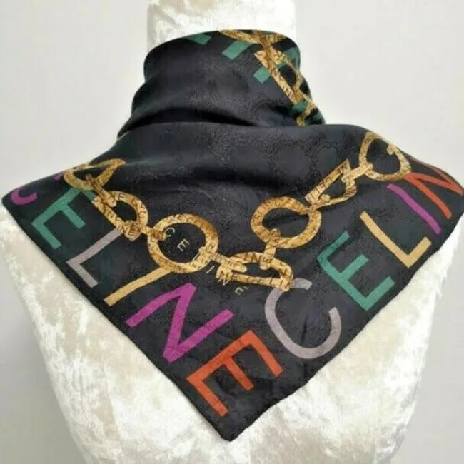 Celine Colorful Equestrian Logo Print Silk Scarf