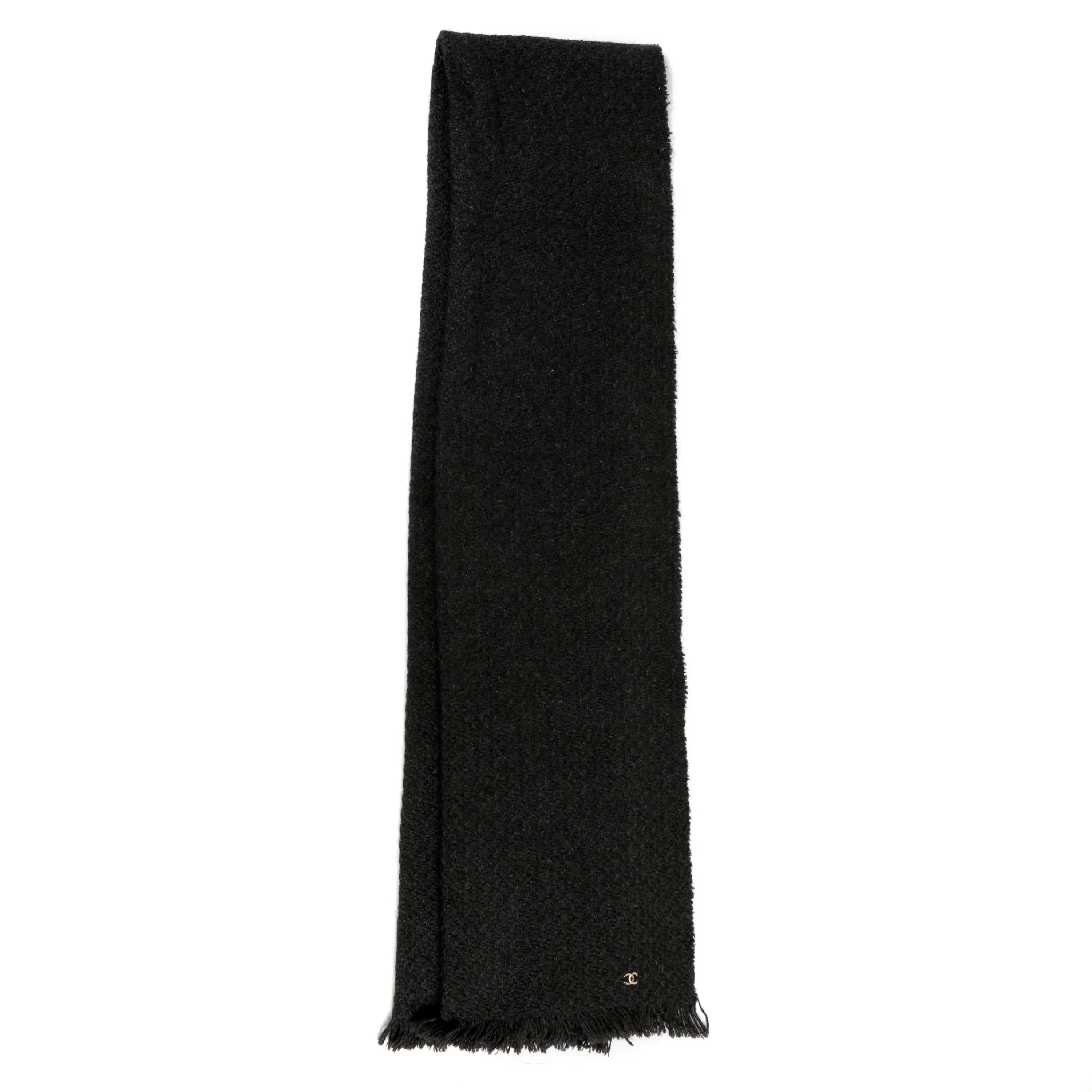 Chanel Black Wool Blend Scarf w/ CC Detail