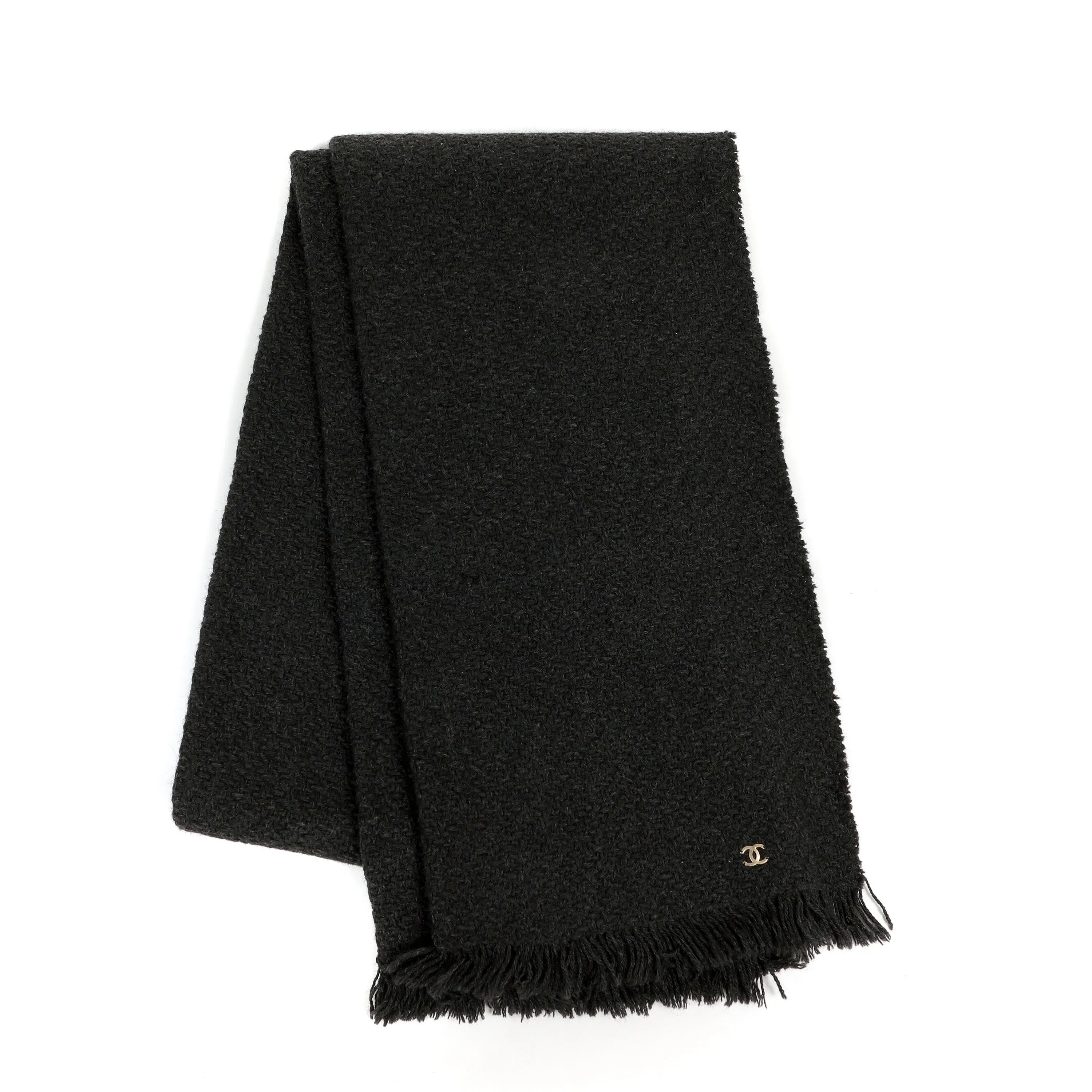 Chanel Black Wool Blend Scarf w/ CC Detail