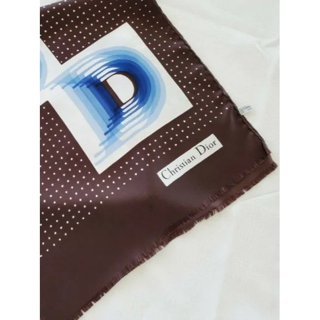 Dior Blue Brown White Trotter Print Logo Silk Scarf