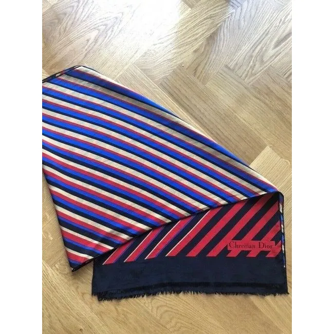 Dior Blue Gold Red Black Stripe Silk Scarf