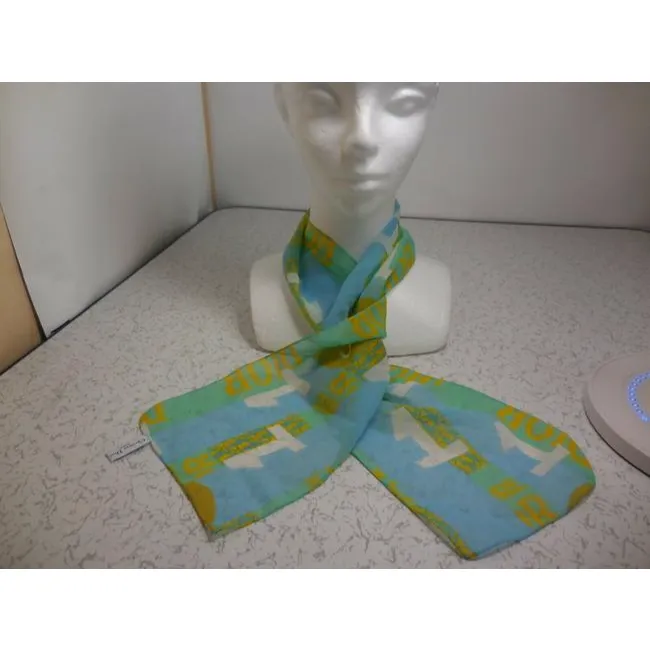 Dior John Galliano Blue Gold Green Trotter Print Logo Silk Sporty Scarf