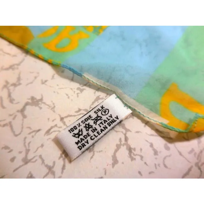 Dior John Galliano Blue Gold Green Trotter Print Logo Silk Sporty Scarf