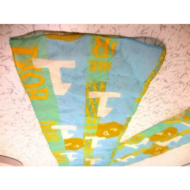 Dior John Galliano Blue Gold Green Trotter Print Logo Silk Sporty Scarf