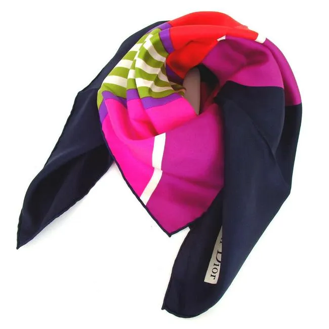 Dior Navy Pink Red Violet Print Christian Dior Silk Scarf
