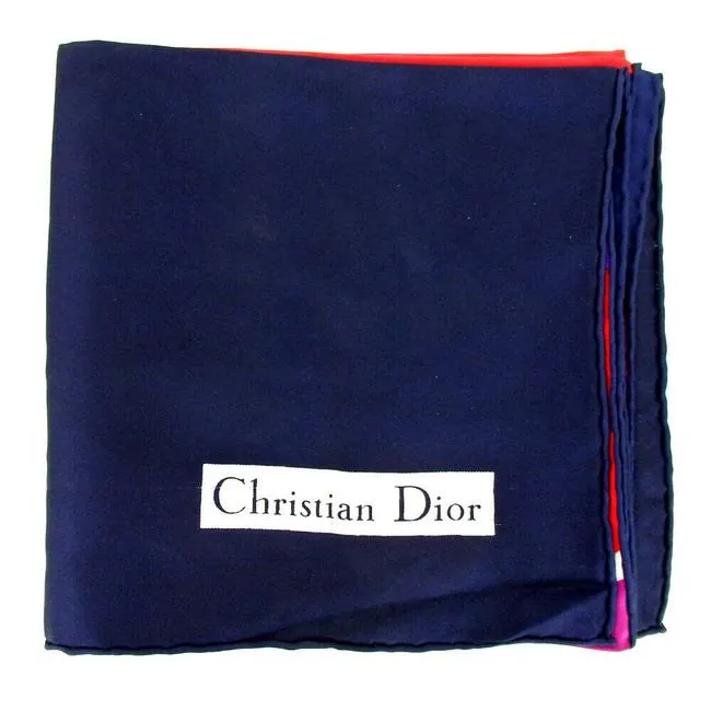 Dior Navy Pink Red Violet Print Christian Dior Silk Scarf