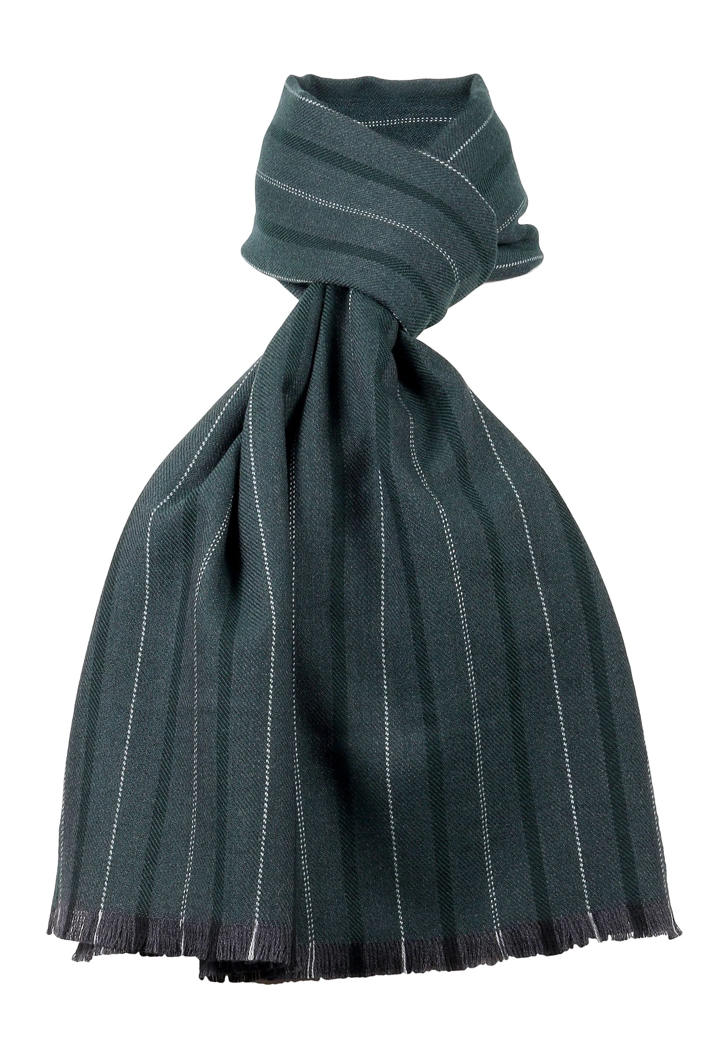 Ermenegildo Zegna Green Fine Stripe Pure Wool Fringe Scarf