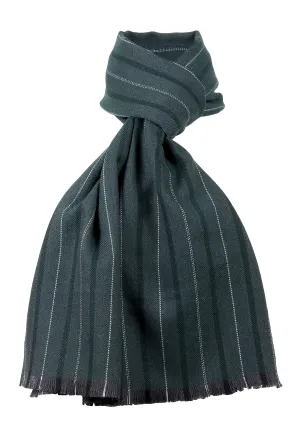 Ermenegildo Zegna Green Fine Stripe Pure Wool Fringe Scarf