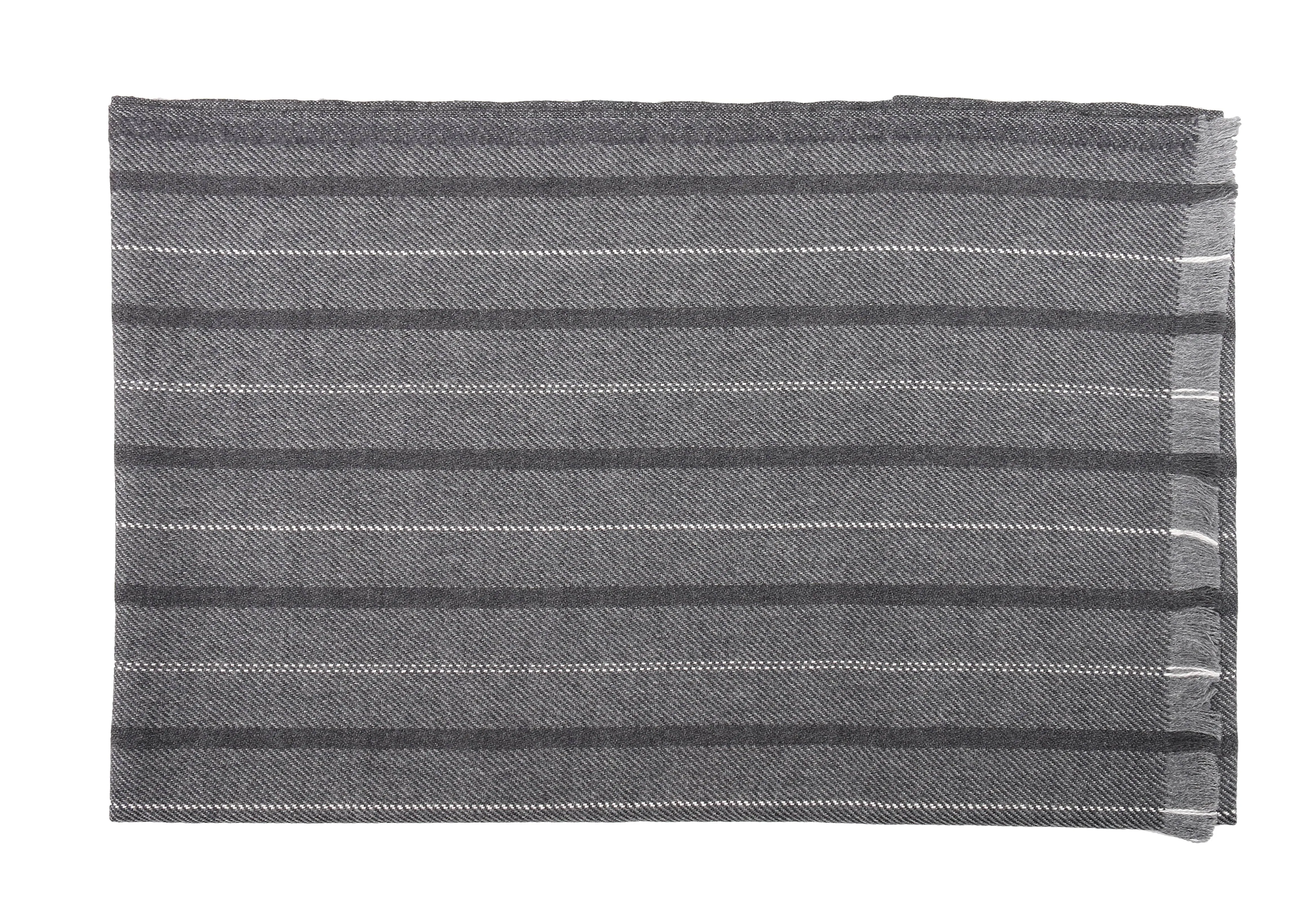 Ermenegildo Zegna Grey Fine Stripe Pure Wool Fringe Scarf