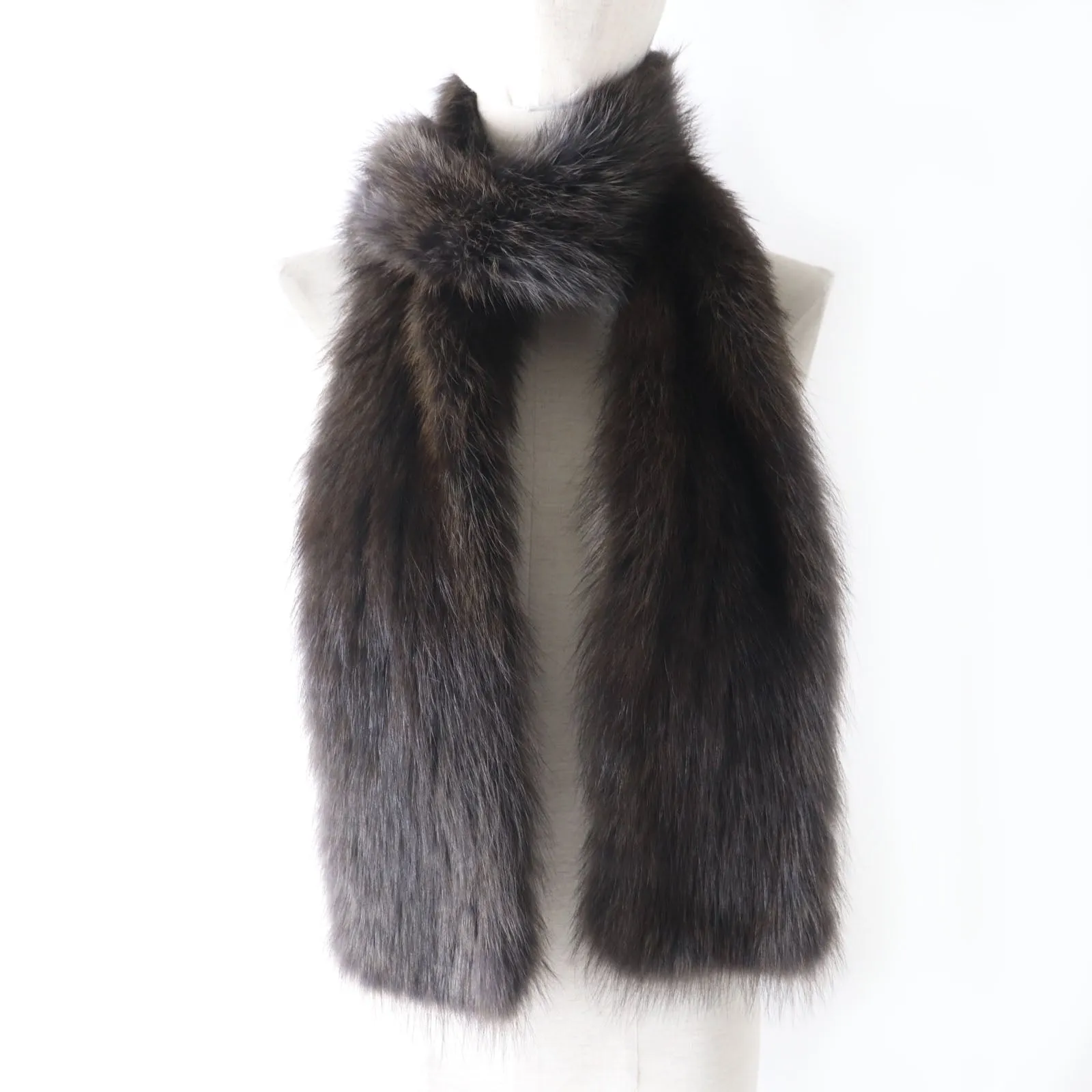 Fendi Fox Fur Super Long Scarf Brown