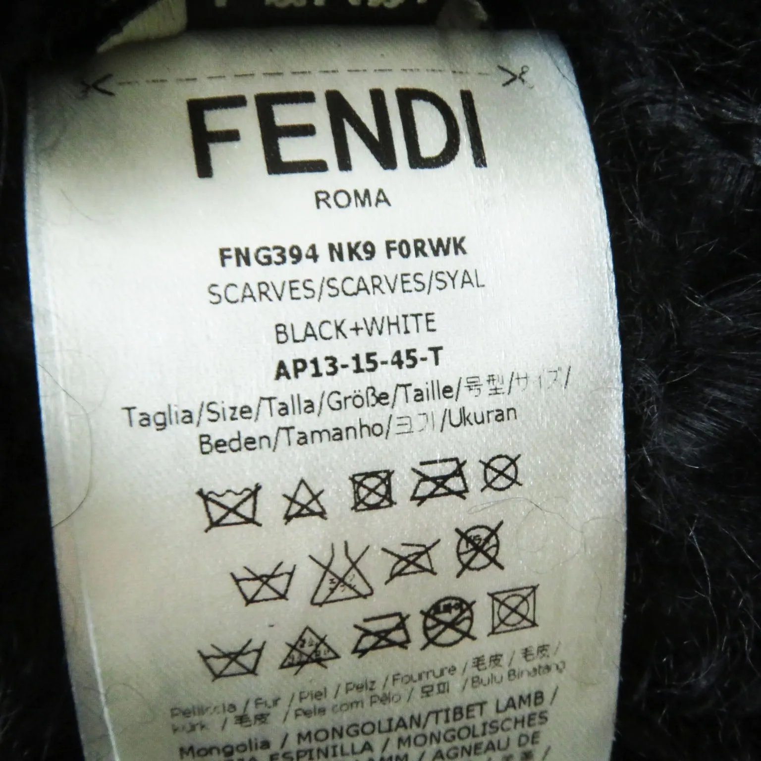 Fendi Lamb Fur Leather Long Scarf Black