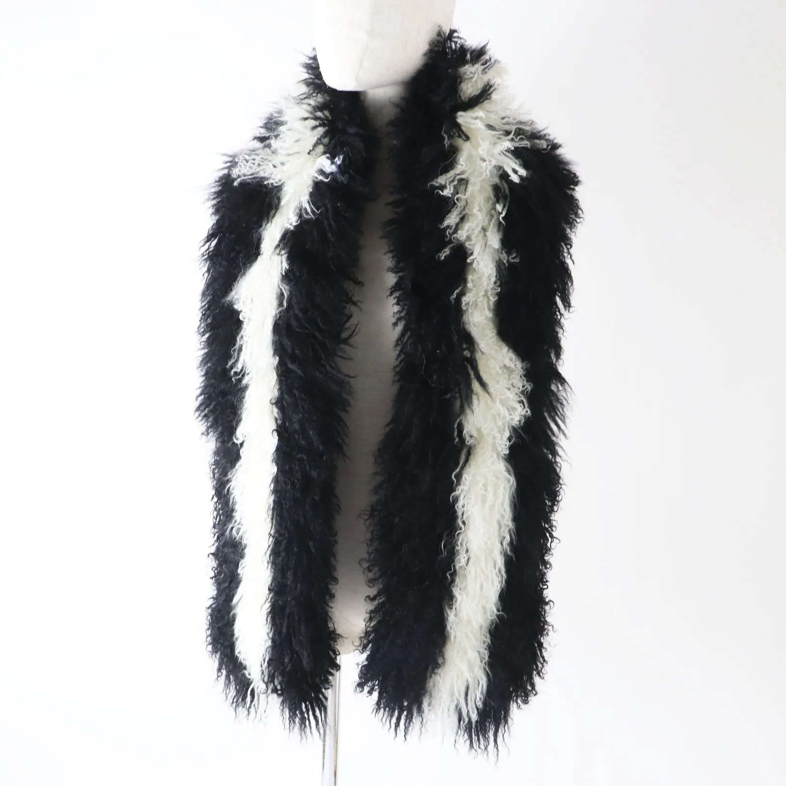 Fendi Lamb Fur Leather Long Scarf Black