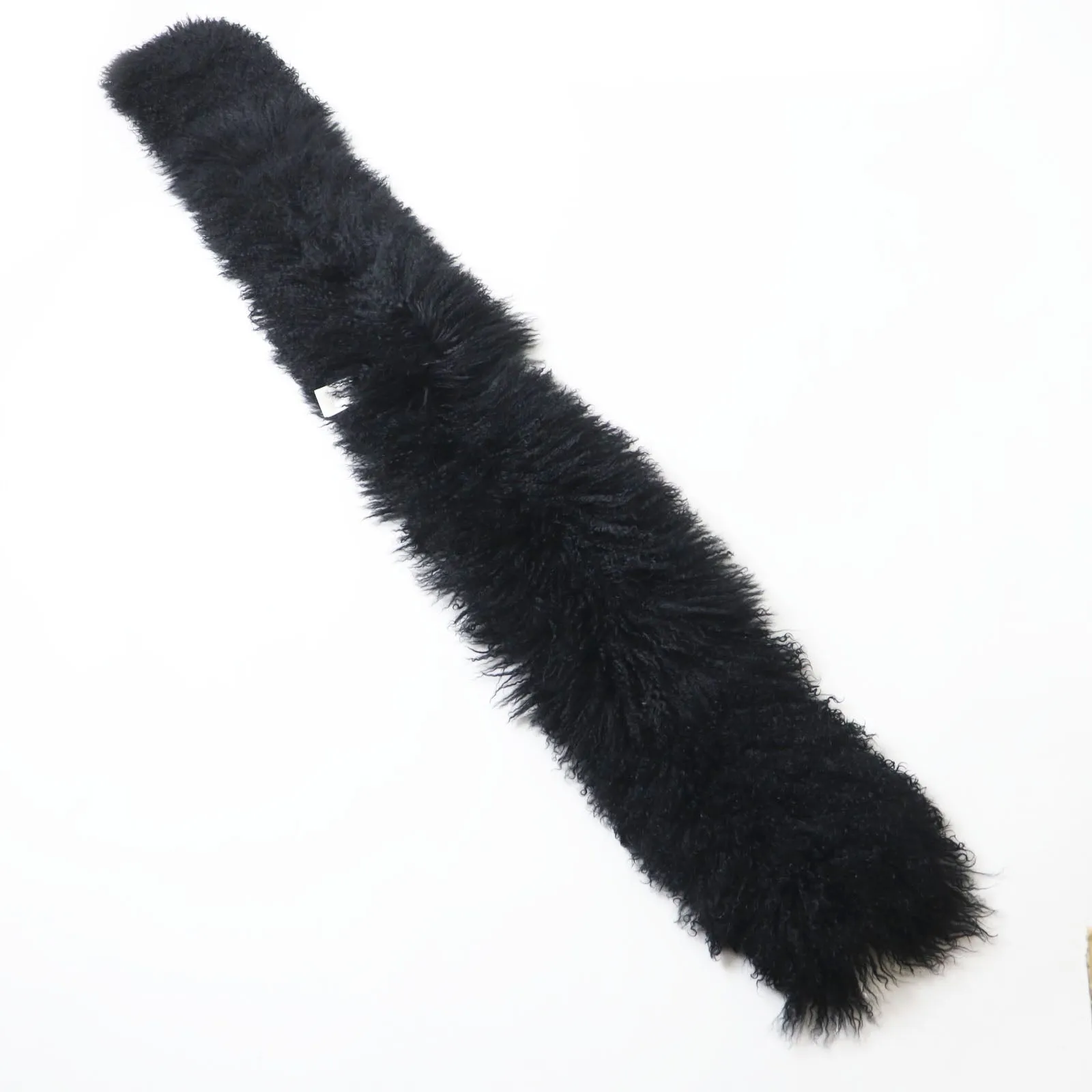 Fendi Lamb Fur Leather Long Scarf Black