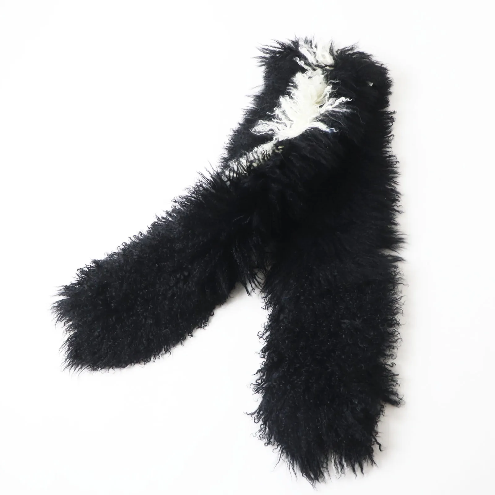 Fendi Lamb Fur Leather Long Scarf Black