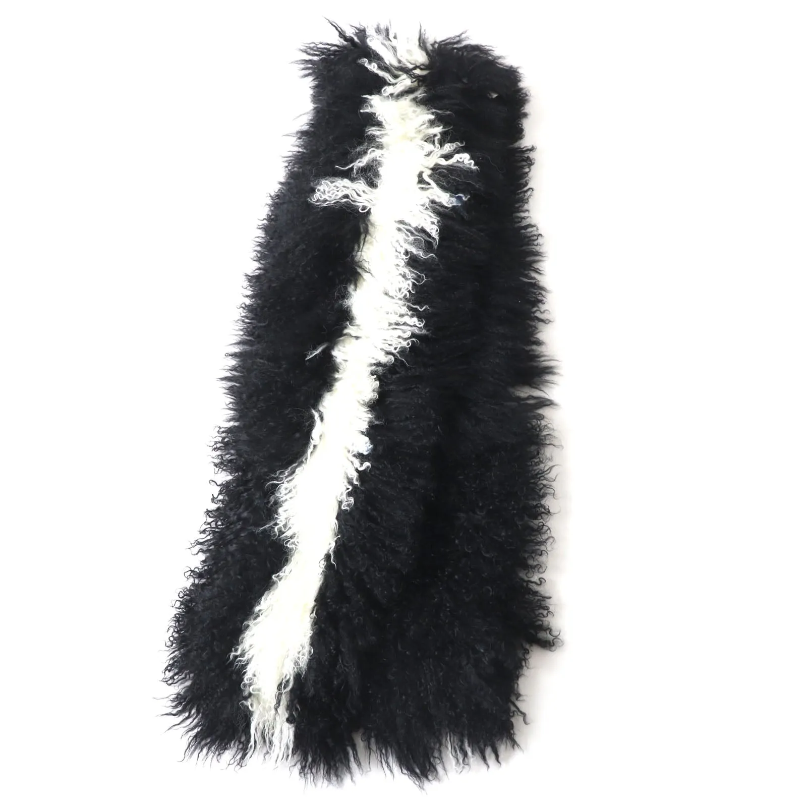 Fendi Lamb Fur Leather Long Scarf Black