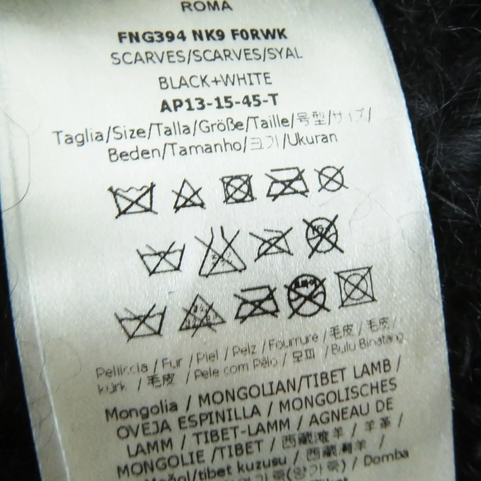 Fendi Lamb Fur Leather Long Scarf Black